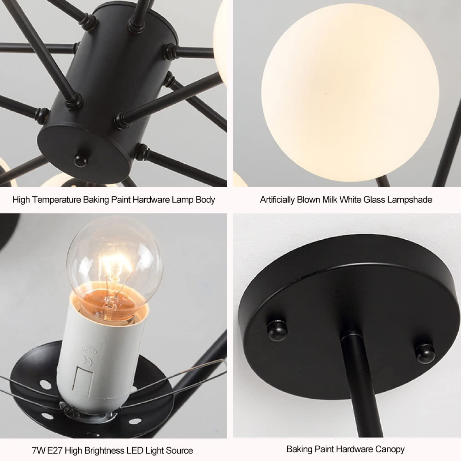 Modern LED Sputnik Chandelier - 6 Head Black & Warm Light Molecular Pendant Lamp for Living Room, Bedroom, Restaurant | Postmodern Nordic Style Ceiling Light for Home & Commercial Spaces