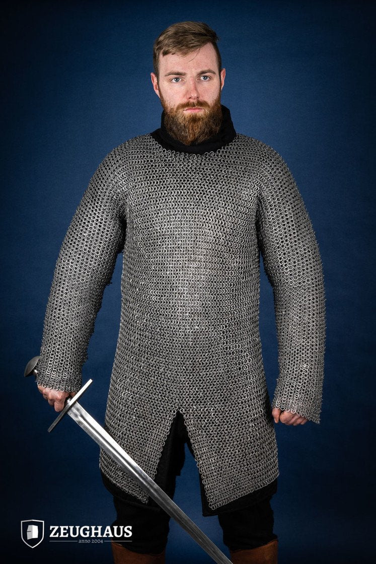 Chainmail Hauberk - 9mm Flat Ring Wedge Riveted Steel Armor - Medieval Battle-Ready & LARP Costume - Perfect for Renaissance Fairs, Cosplay & Historical Reenactments