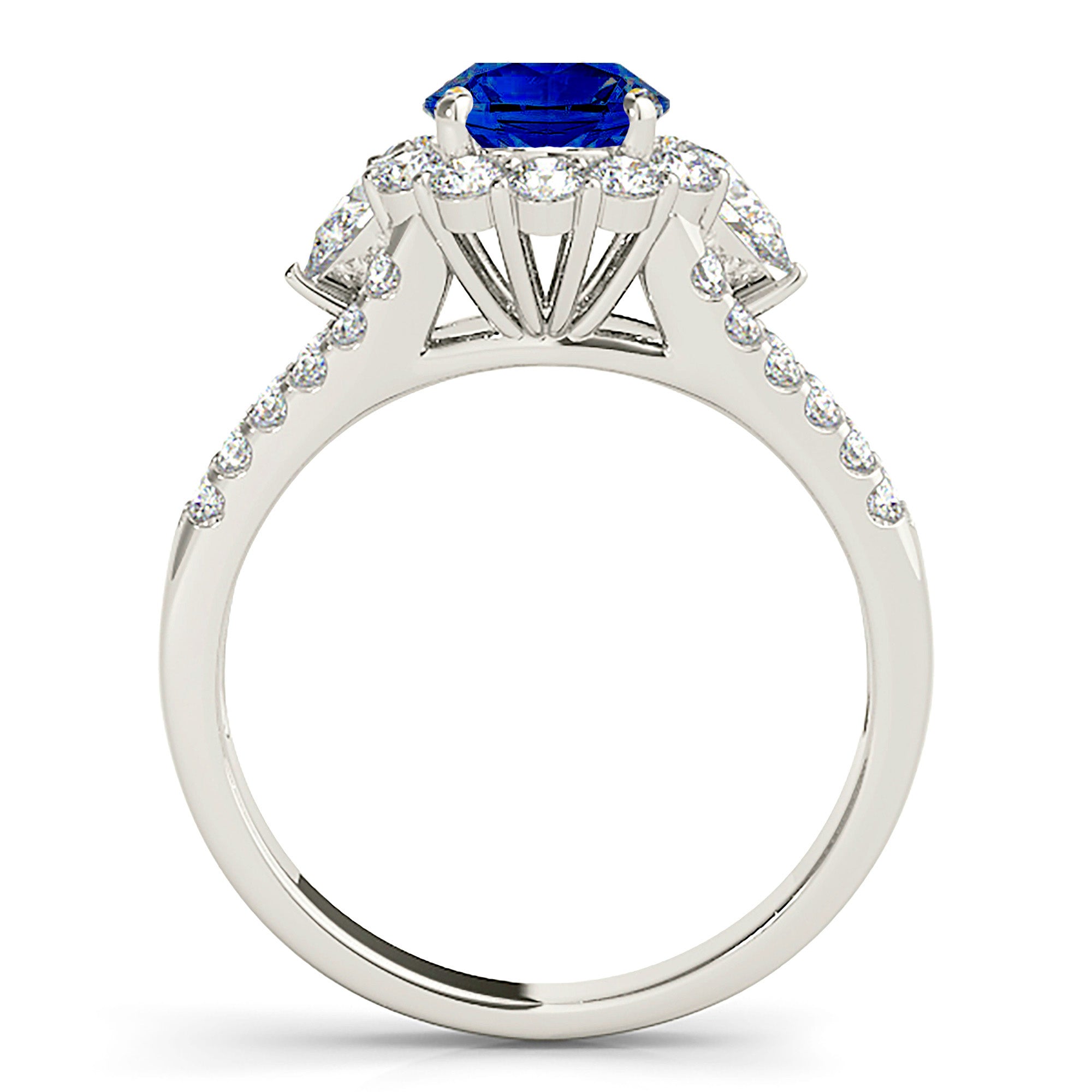 1.35 Carat Genuine Blue Sapphire Split Shank Halo Engagement Ring - Perfect for Proposals, Anniversaries & Special Occasions