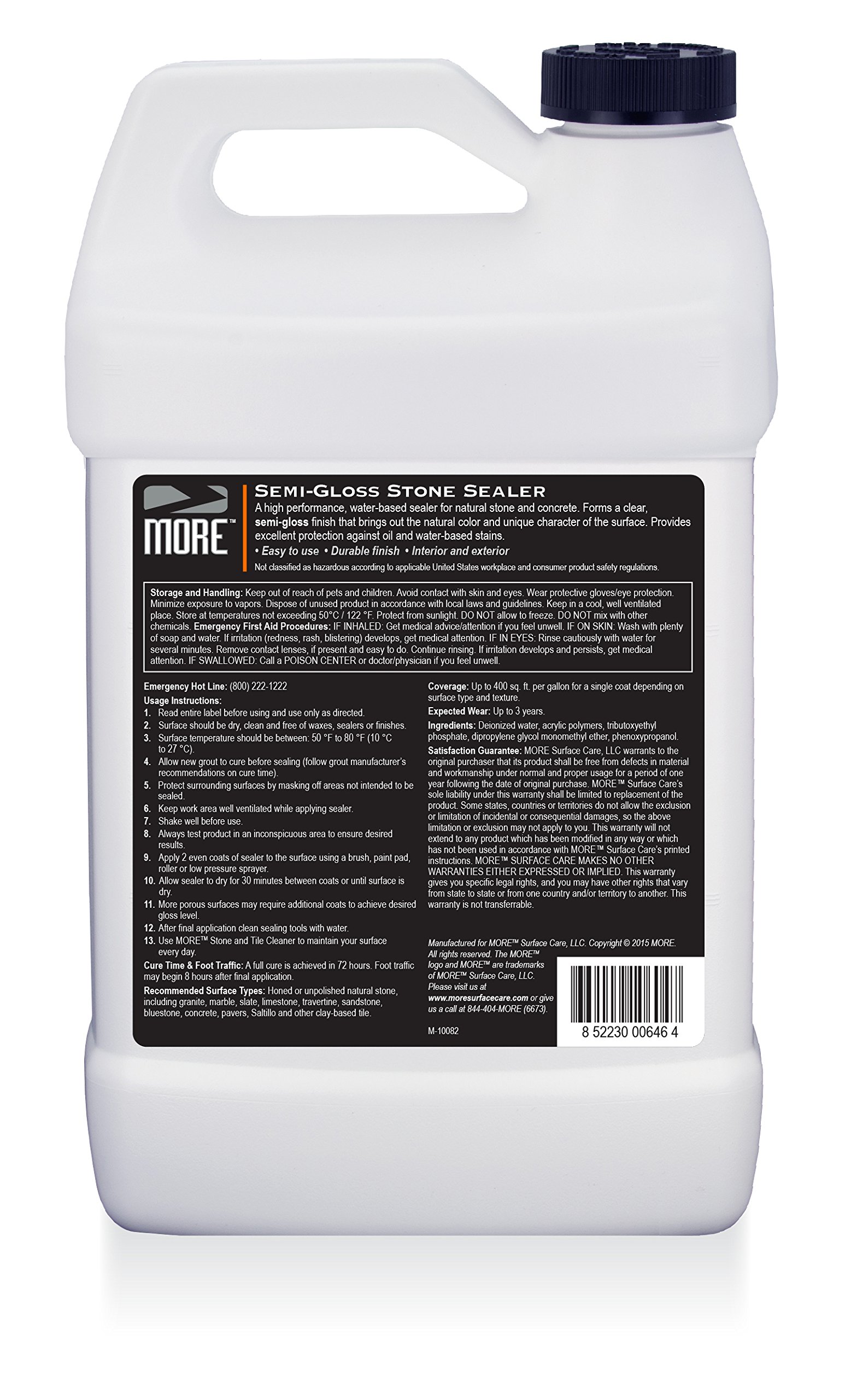 Premium Semi-Gloss Stone Sealer - Water-Based Formula for Superior Protection on Interior & Exterior Natural Stone & Tile Surfaces (128oz/Gallon) - Ideal for Countertops, Floors, Patios & Outdoor Landscaping
