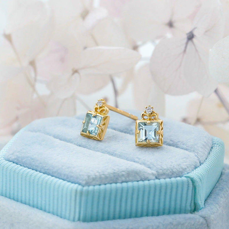 Natural Aquamarine Square Stud Earrings for Women | Sterling Silver 925 Hypoallergenic Jewelry | Elegant Gift for Birthday, Anniversary & Wedding | Perfect for Daily Wear, Office & Special Occasions