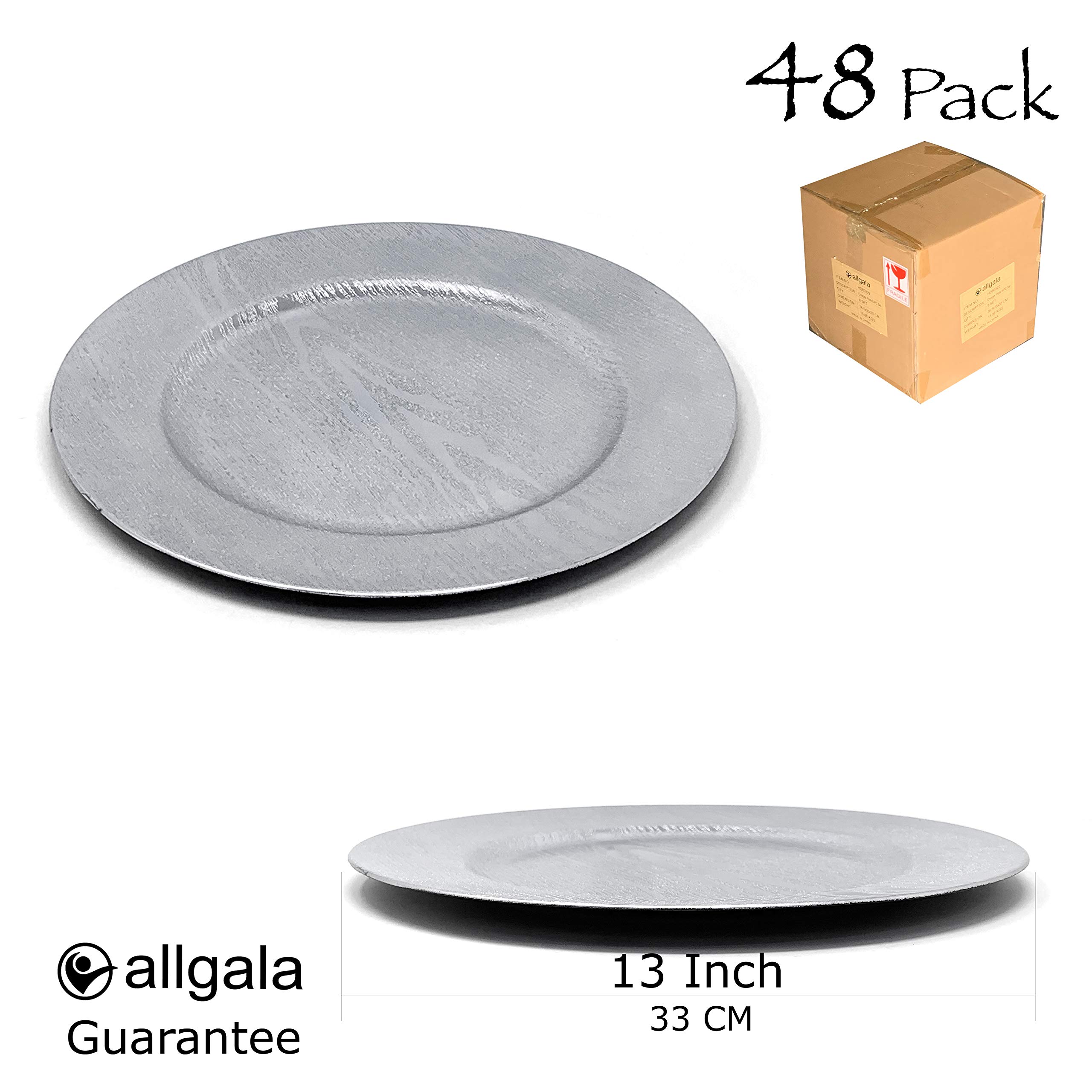 Premium 13-Inch Round Charger Plates - Heavy Duty Grain Silver Dinner Plate Chargers - 48-Pack for Elegant Table Decor - Perfect for Weddings, Thanksgiving, Christmas & Holiday Parties - Ideal for Formal Dining, Buffet Settings & Special Occasions