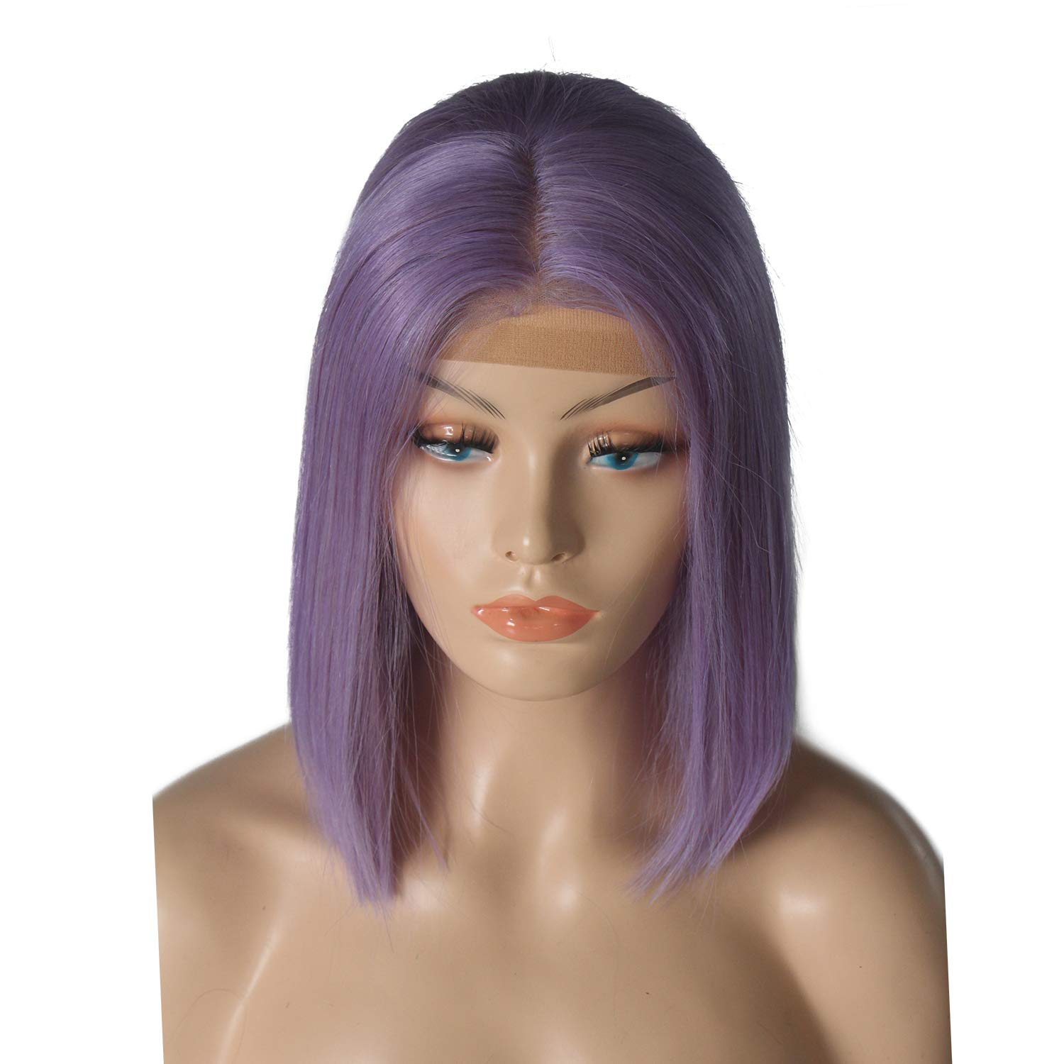 Brazilian Virgin Human Hair Lace Front Wig - 12 Inch Lilac Straight Bob with 180% Density, 13x4 Lace Frontal, Pre-Plucked & Bleached Knots | Short Bob Cut for Women | Perfect for Cosplay, Daily Wear & Special Occasions