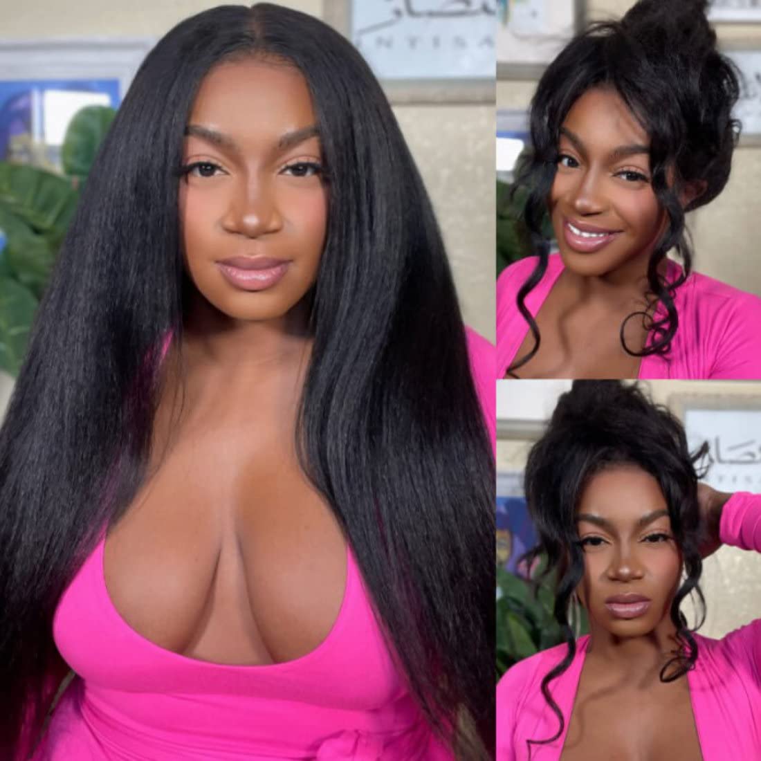 Beauty Forever Kinky Straight Lace Front Wigs Human Hair - Yaki Straight 13x4 Lace Frontal Wig Brazilian Human Hair for Women | Pre-Plucked with Baby Hair, 150% Density, Natural Color, 16 Inch | Perfect for Daily Wear, Cosplay, and Special Occasions