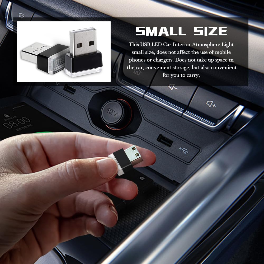 2PCS USB LED Car Interior Atmosphere Lamp - Mini USB Ambient Lighting Kit for Most Cars, Car Night Lights & Decoration Lights | Perfect for Dashboard, Footwell, and Cup Holder Lighting - Enhance Your Driving Experience at Night
