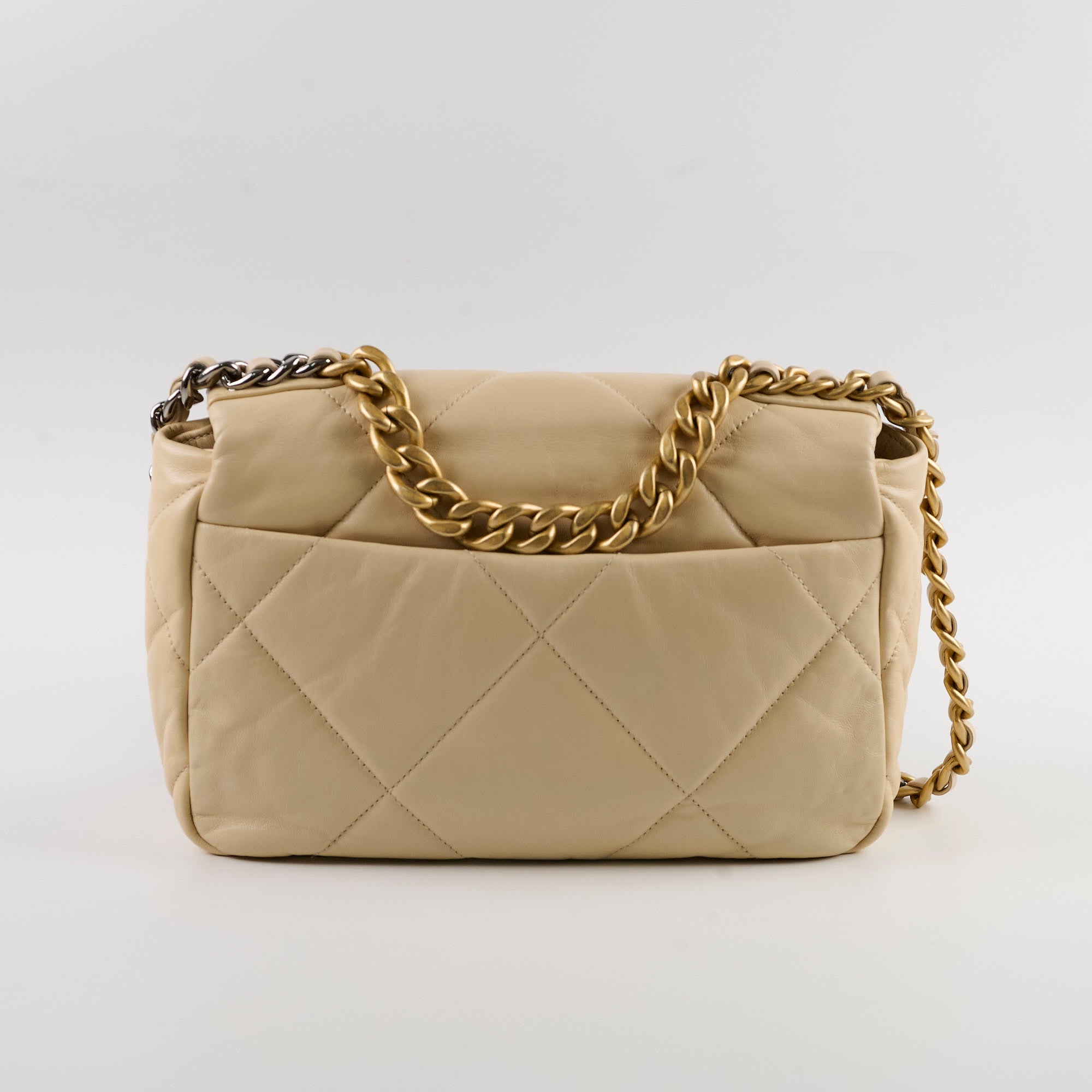 Chanel 19 Small Beige Flap Bag - 30cm Luxury Quilted Leather Shoulder Bag for Women | Perfect for Date Night, Office & Special Occasions