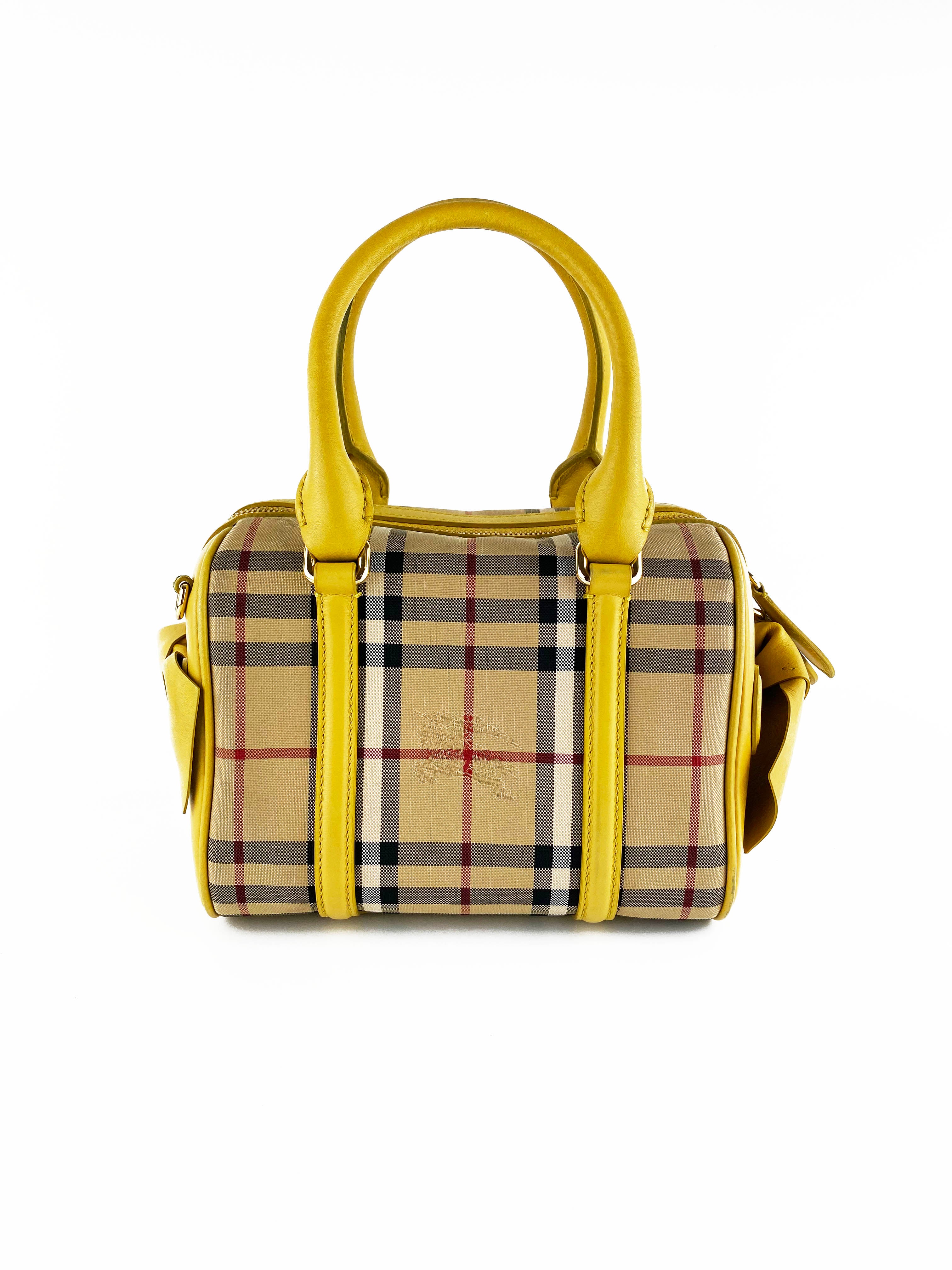 Burberry Horseferry Yellow Check Mini Bee Bow Crossbody Bag - Elegant Women's Handbag for Date Night & Special Occasions