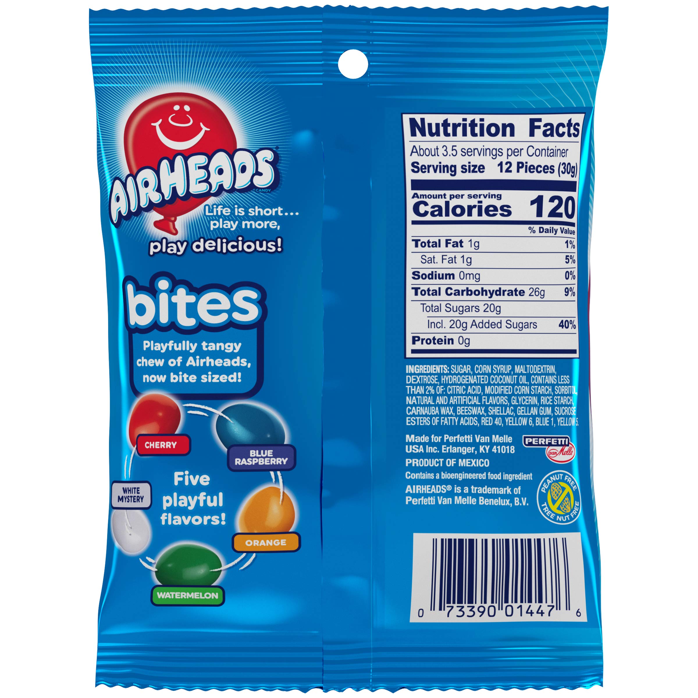 Airheads Bites Candy Peg Bag - Assorted Fruit Flavors, 3.8oz - Perfect for Birthday Parties, Halloween Treats & Office Snacks