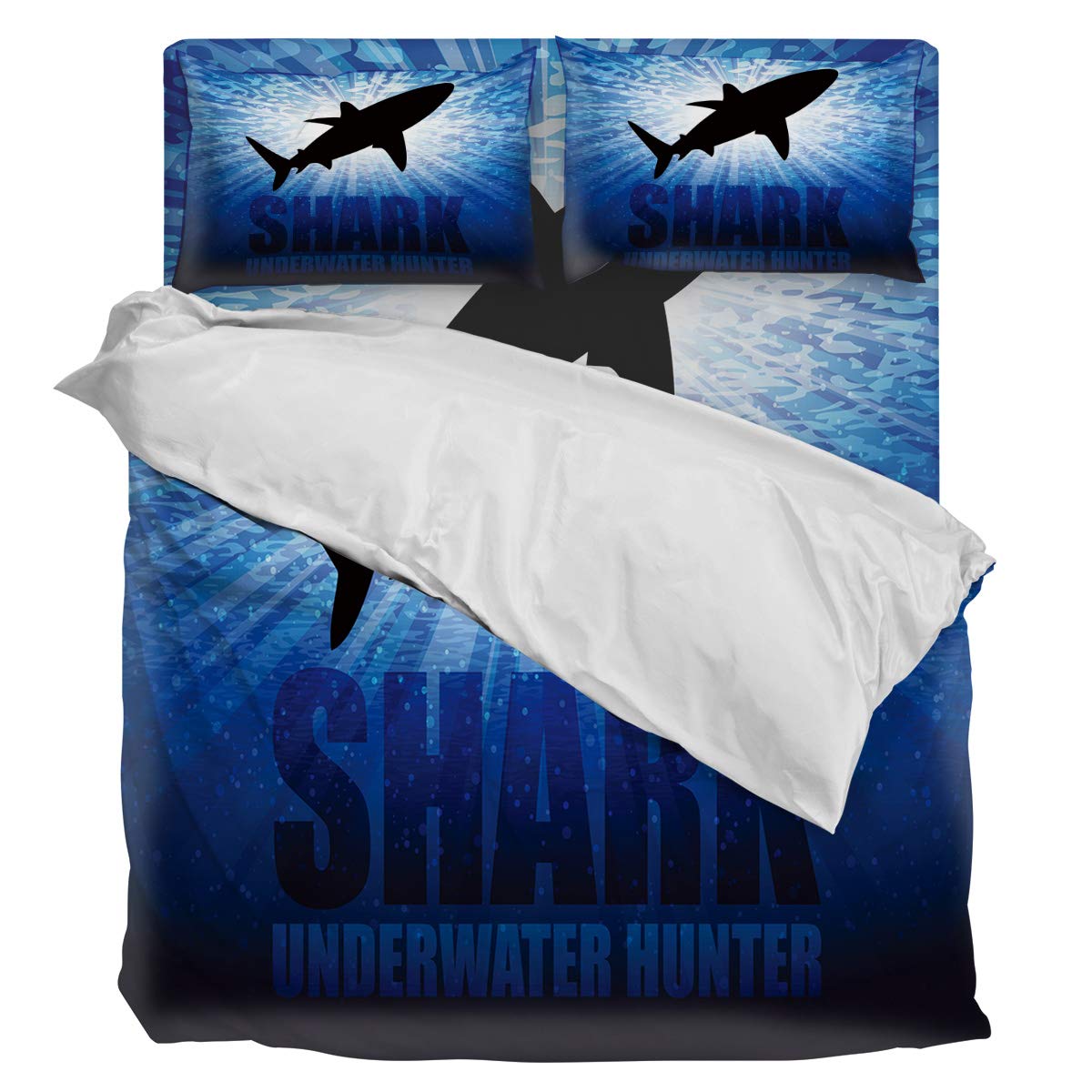 King Size 4-Piece Shark Underwater Hunter Duvet Cover Set - Ultra Soft Brushed Microfiber Comforter Cover for All Seasons | Modern Bedding for Kids, Teens & Adults Bedrooms