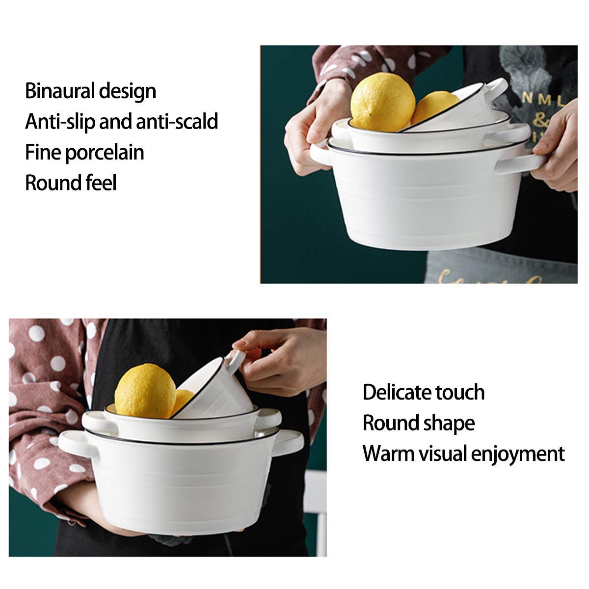 Premium Ceramic Soup Bowls with Handles - 68oz Large Noodle Bowls Set of 4 - Durable White Porcelain Serving Dishes for Ramen, Pho, Cereal & Family Dinners - Microwave & Dishwasher Safe