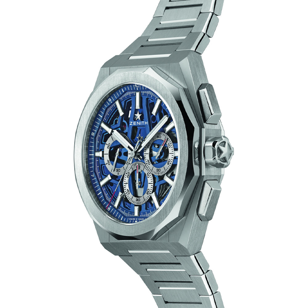 Defy Skyline Chronograph Skeleton Watch - 42mm Blue Dial Stainless Steel Bracelet for Men | Luxury Sports & Dress Watch for Business, Gifts & Special Occasions