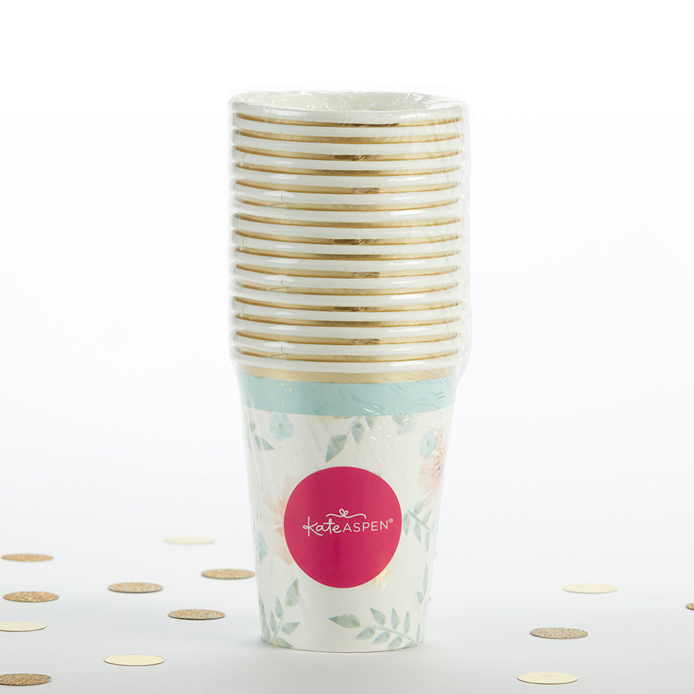 16-Pack Geometric Floral Design 8 oz Disposable Paper Cups - Perfect for Parties, Weddings, and Home Decor