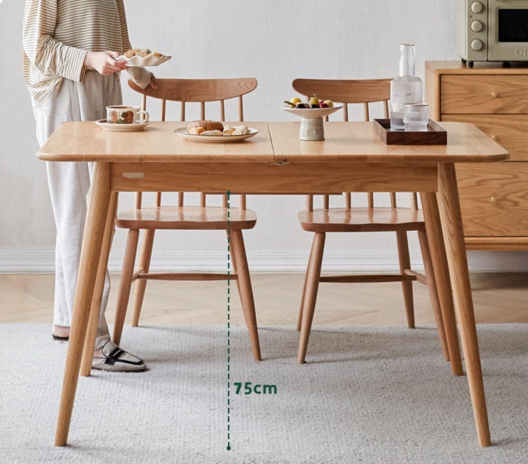 Solid Oak Wood Extendable Folding Dining Table - Space Saving Expandable Table for Small Spaces, Kitchen, Dining Room & Apartment Living