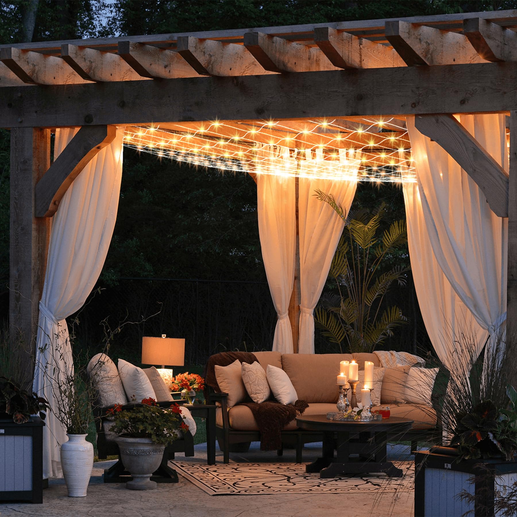 270 LED Gazebo Net Lights Outdoor - 10×10 FT Connectable Fairy Lights with 8 Lighting Modes - Waterproof LED Net Lights for Bushes, Garden, Backyard, Holiday & Christmas Decorations - Perfect for Patio, Wedding, Party and Landscape Lighting