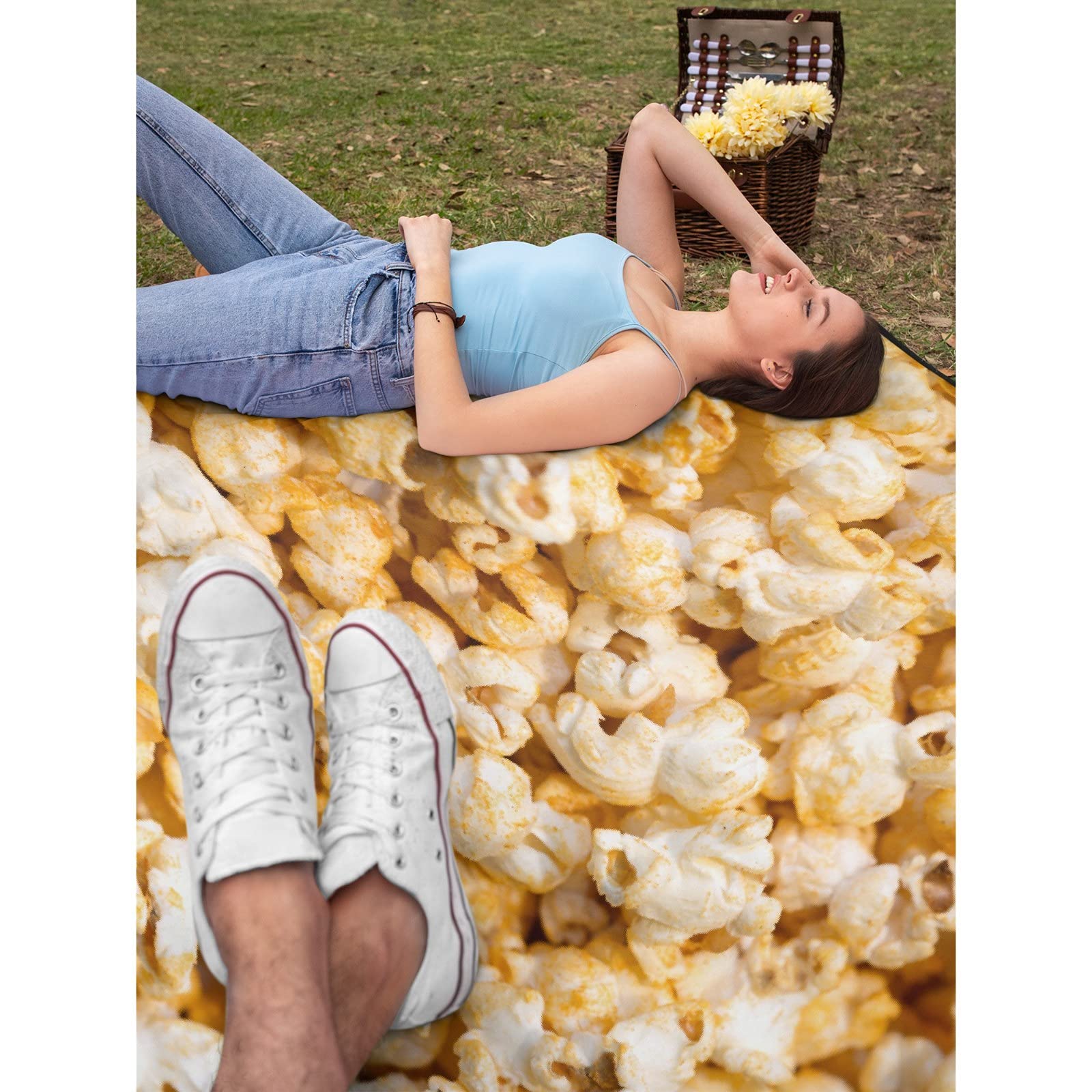 Oversized Microplush Popcorn Blanket 120x90 Inch - All Season Warm & Lightweight Thermal Fleece Throw for Couch, Bed, Sofa - Perfect for Cozy Movie Nights, Camping & Winter Snuggling