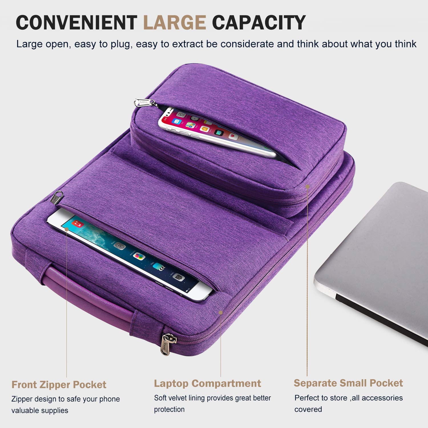 Premium 15.6 Inch Laptop Sleeve Case - Compatible with MacBook Air 15 M2/M3/M4 & MacBook Pro 15/16, HP Lenovo Dell Acer Asus - Waterproof 2-in-1 Computer Bag with Detachable Accessory Pouch (Purple) - Perfect for Work, Travel & School Protection