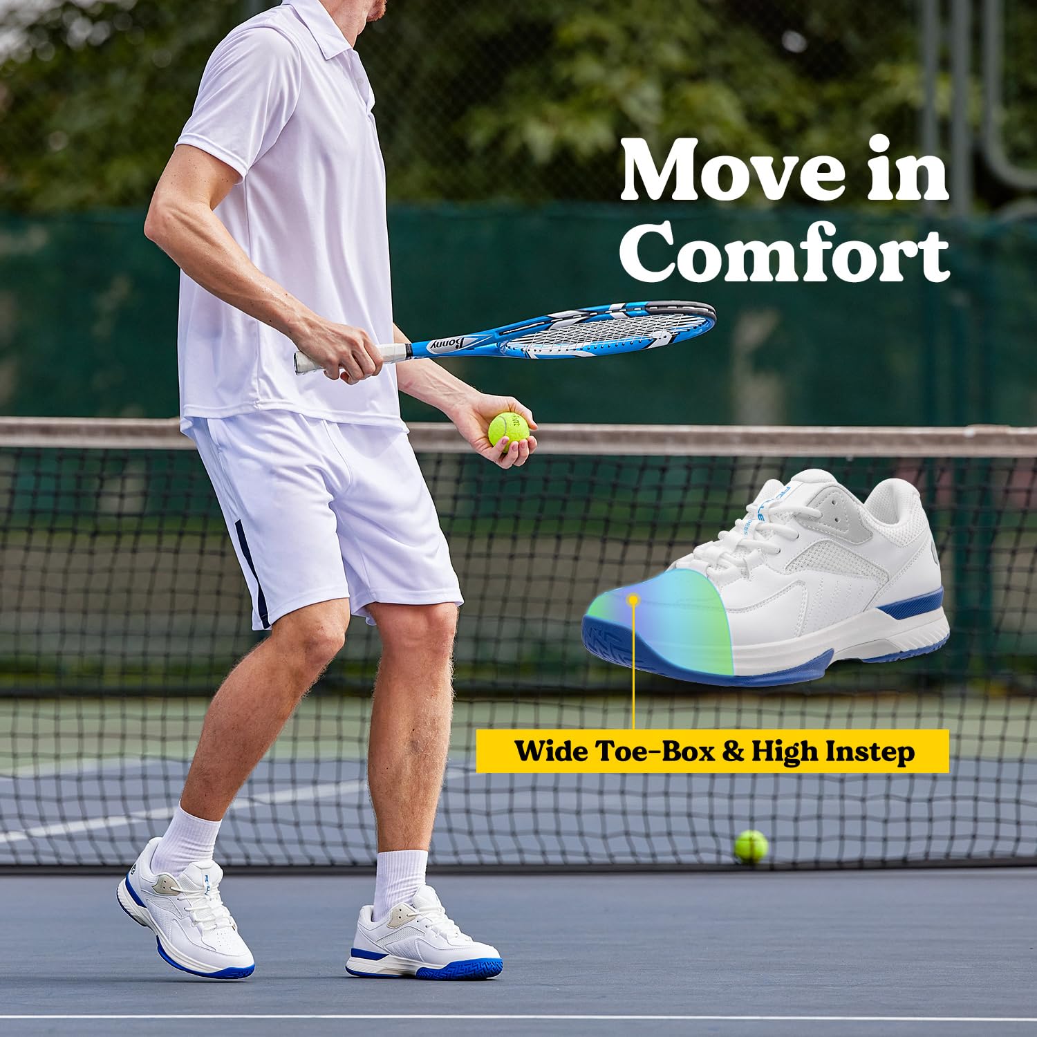 FitVille Wide Width Pickleball & Tennis Shoes for Men – Arch Support for Plantar Fasciitis – All Court Comfort for Pickleball, Tennis & Casual Wear