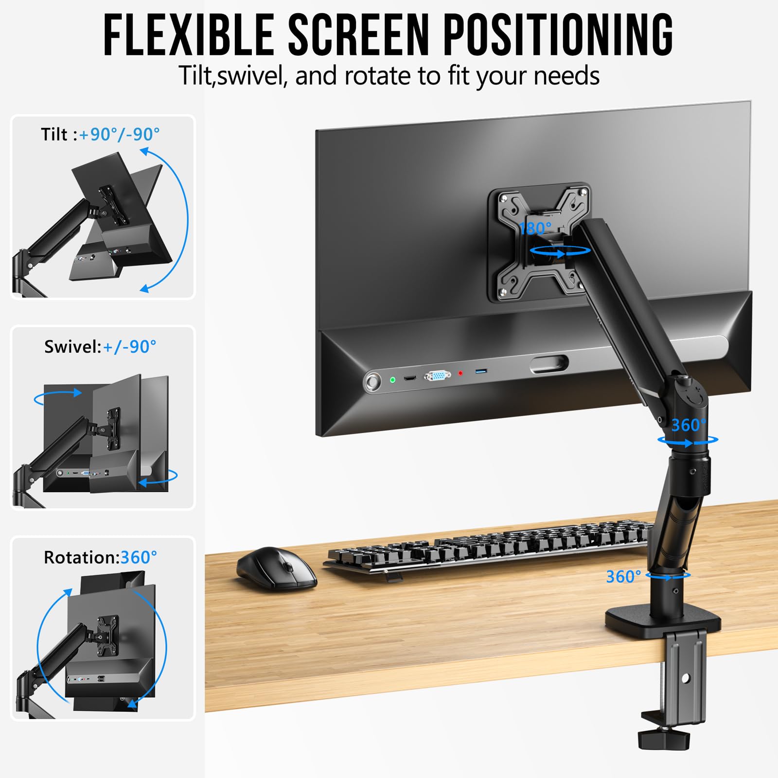 Ergonomic Monitor Stand for Desk - Adjustable Monitor Arm with C Clamp & Grommet Mounting Base for 13-32 Inch Computer Screens (Up to 19.8lbs) - Perfect for Home Office, Gaming Setup & Workspace Organization