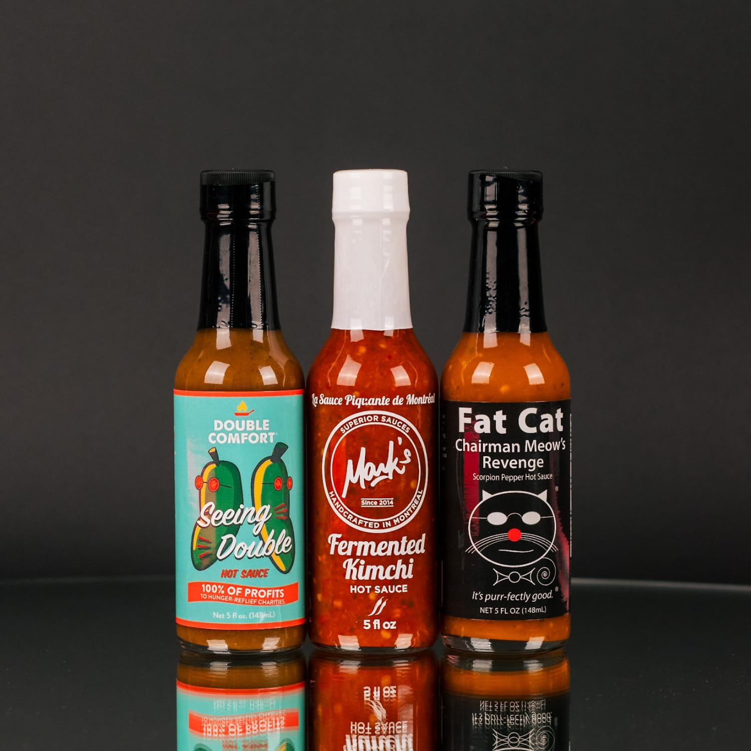 Hot Ones Season 24 Warmup Pack - 3-Pack of 5 fl oz Hot Sauces (Seeing Double, Fermented Kimchi, Fat Cat Chairman Meow Revenge) | All Natural Ingredients | Perfect for Spicy Food Lovers, Game Nights & Hot Sauce Challenges