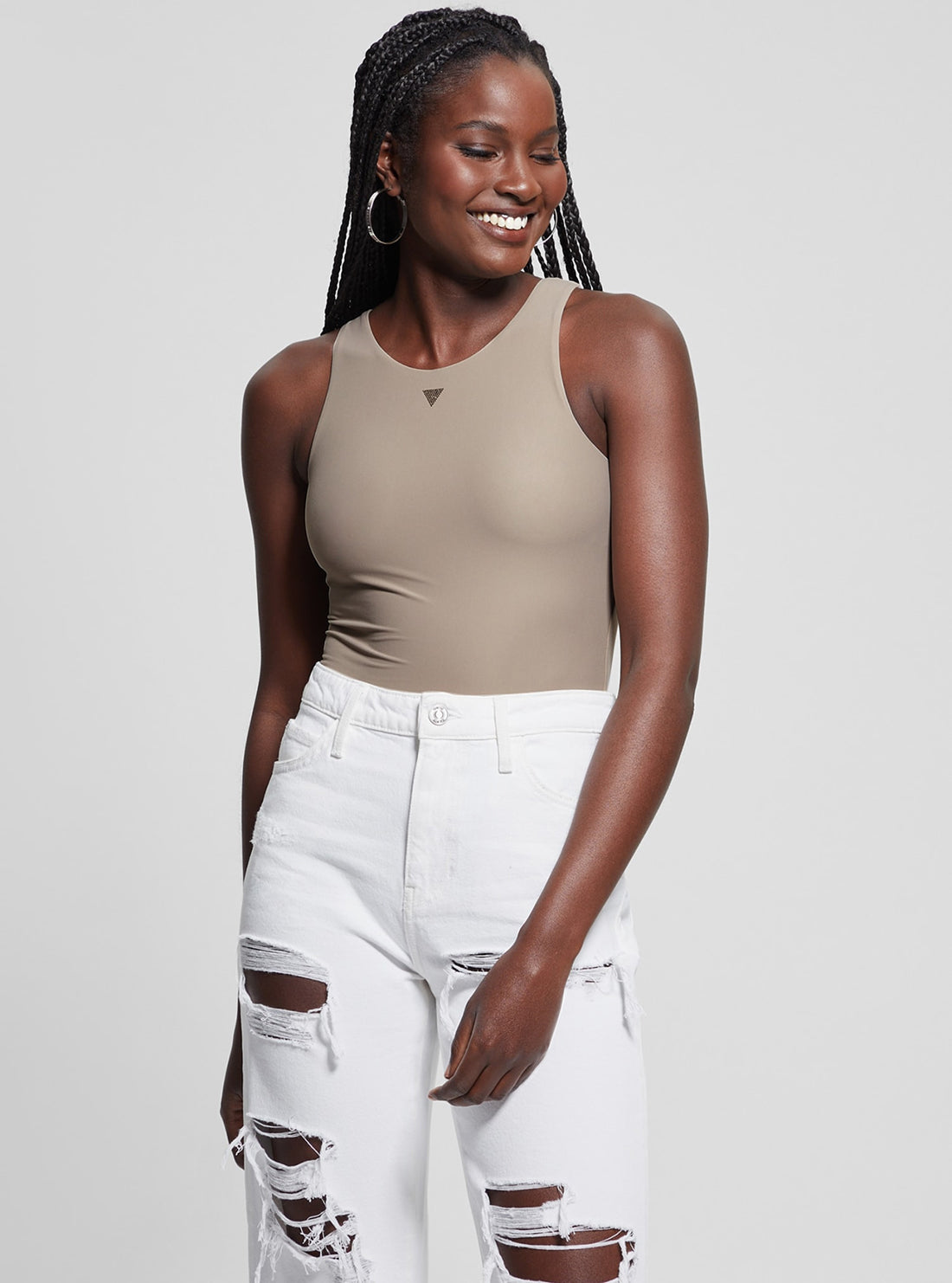 Beige Kim Bodysuit for Women - Soft Stretchy Comfortable Bodysuit Top - Perfect for Layering, Casual Wear & Everyday Outfits