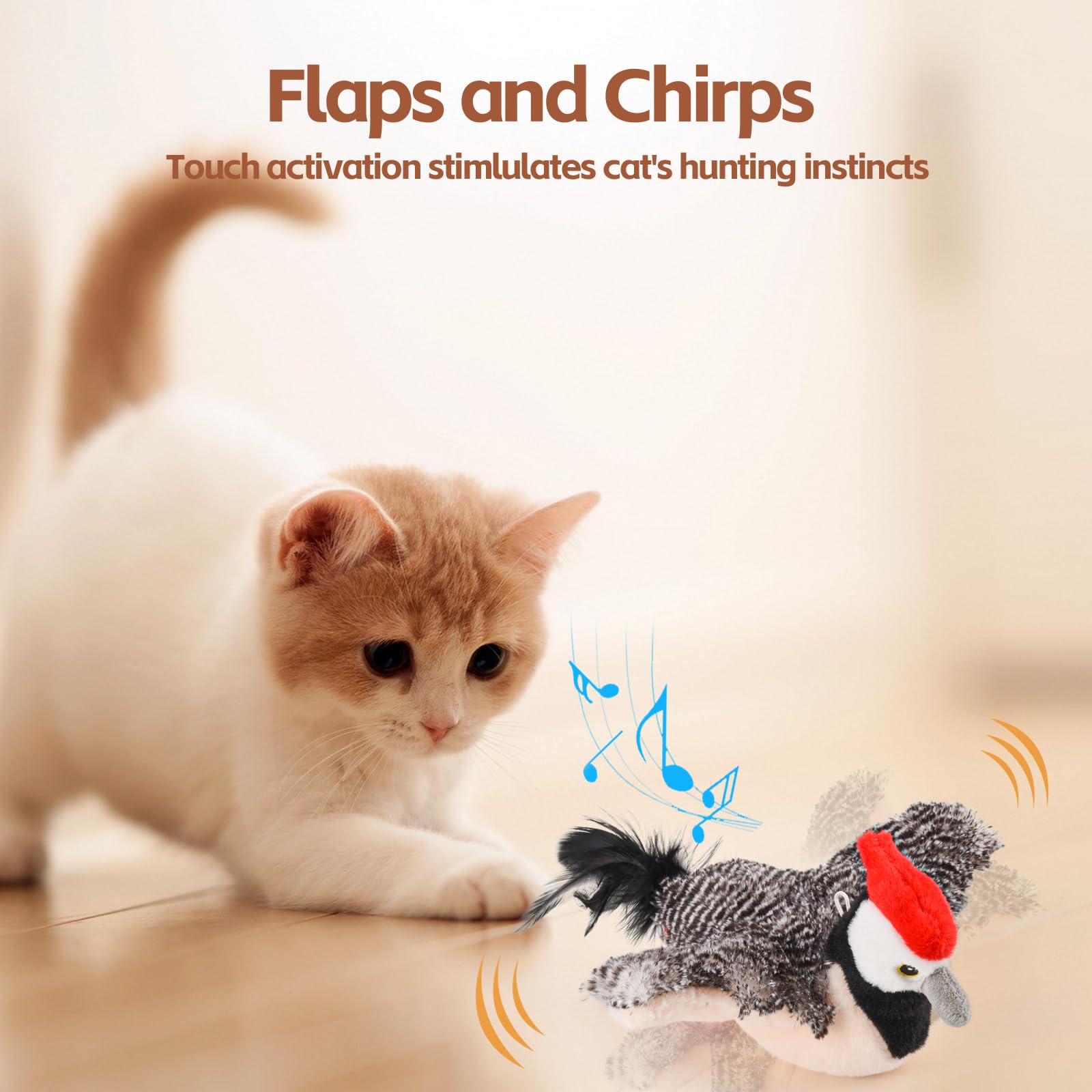 Interactive Flappy Bird Cat Toy with Chirping Sounds & Flapping Wings - Plush Woodpecker Kitten Exercise Toy for Indoor Cats - Perfect for Playtime, Hunting Instinct Stimulation & Catnip Fun
