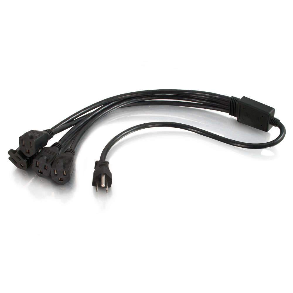 Legrand C2G 29803 16 AWG Power Cord with 1 to 4 Splitter - 1.5ft Extension Cable, Black Power Squid, TAA Compliant - Perfect for Home Office, Computer Setup & Multi-Device Charging Station