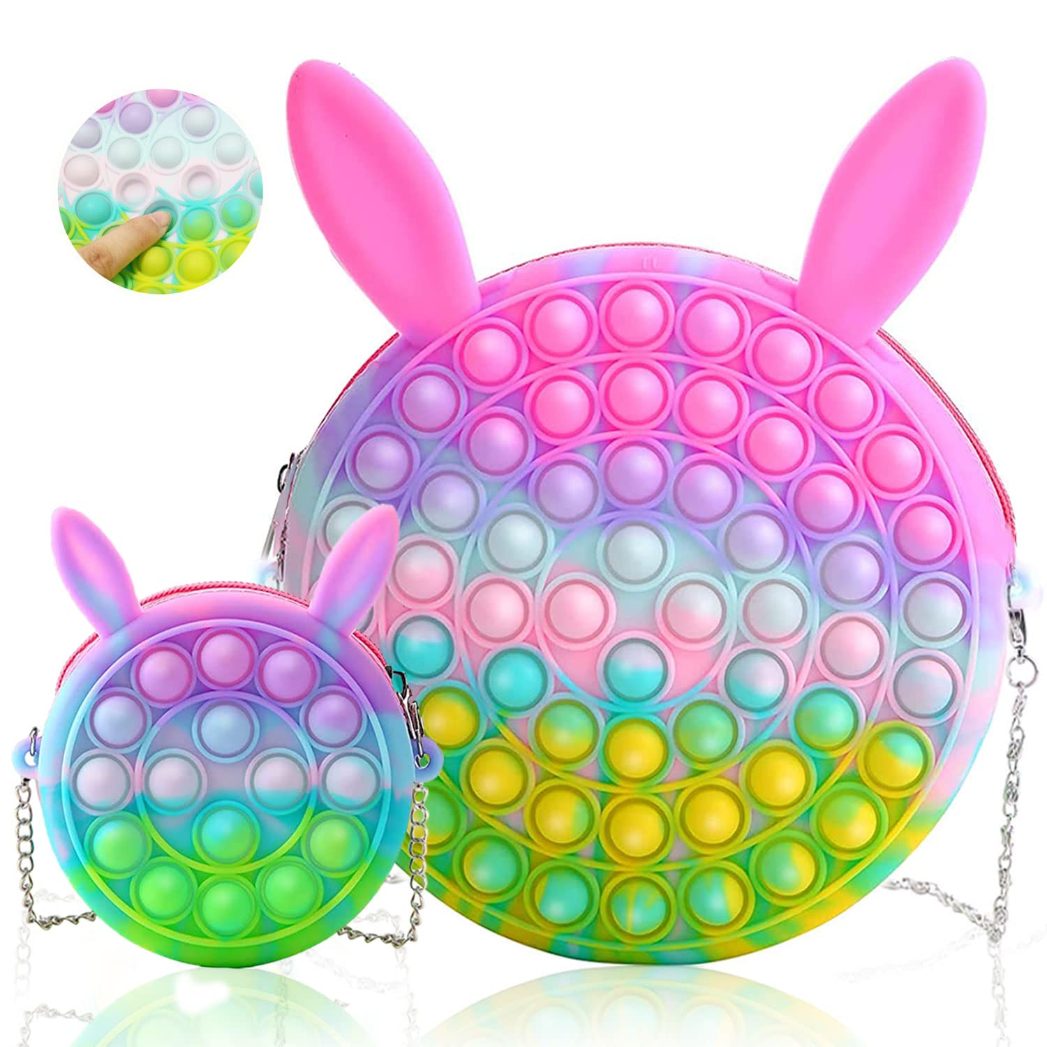 2 Pack WeePro Pop Shoulder Bag Fidget Toys for Kids & Adults - Stress Relief Sensory Popper Game with Rabbit Design - Bubble Push Pop Sensory Toys for Anxiety, ADHD, Autism - Perfect for School, Travel, and Office Use
