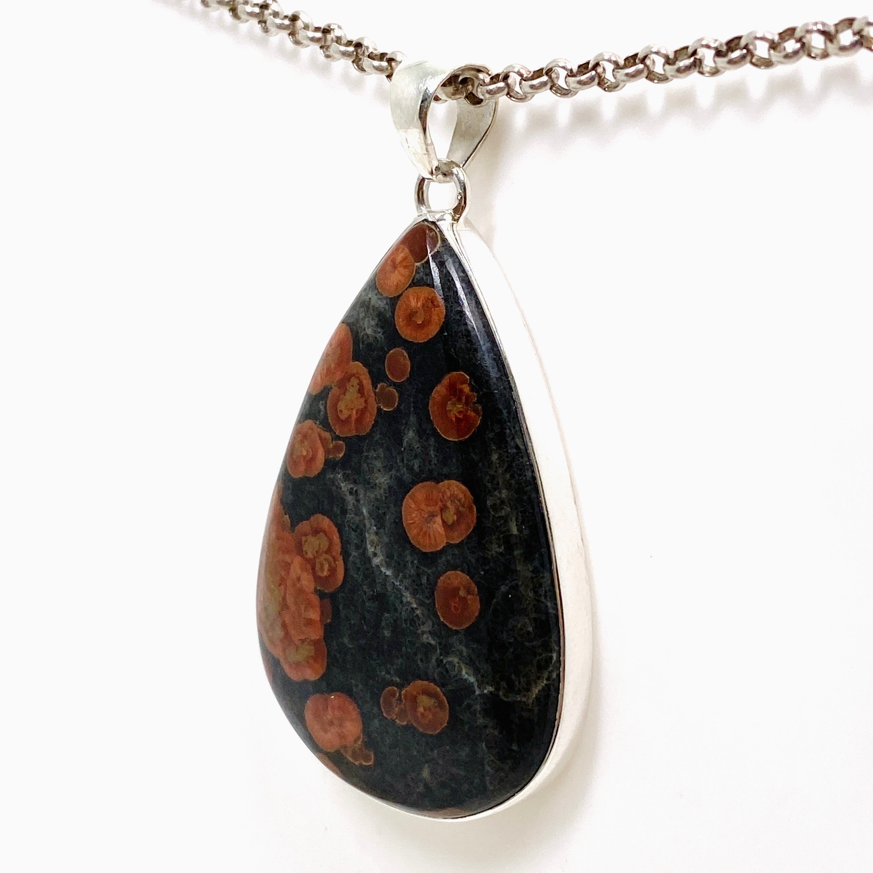 Natural Peanut Obsidian (Perlite) Teardrop Cabochon Pendant - Handcrafted Gemstone Jewelry KPGJ4766 for Meditation, Healing & Spiritual Protection