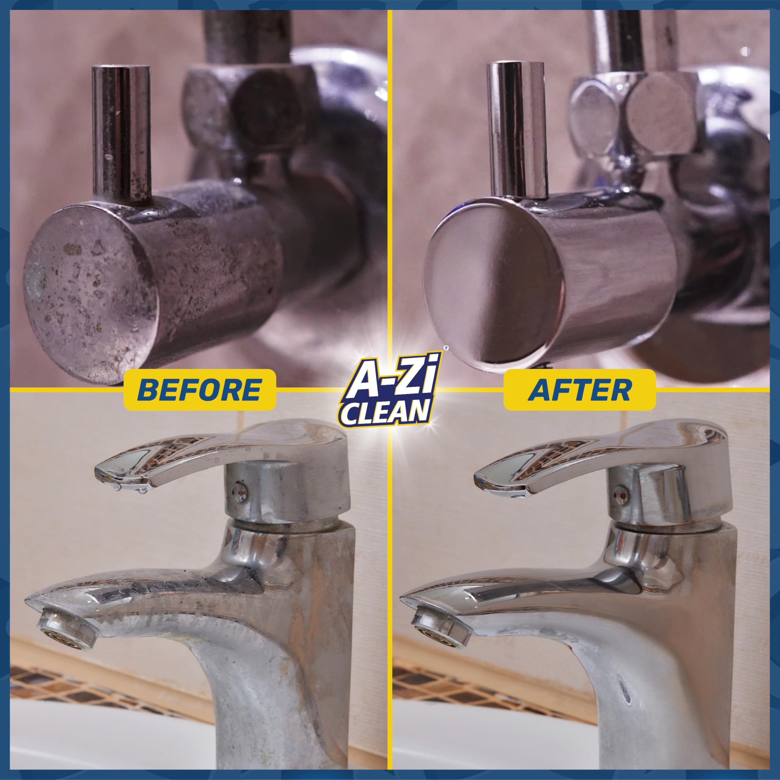 A-Zi Clean Tap Cleaner Spray 50ml - All-Purpose Bathroom & Kitchen Cleaner | Removes Hard Water Stains, Limescale, Grease & Dirt | Safe for Taps, Bathtubs, Sinks, Shower & Kitchen Surfaces | Perfect for Daily Cleaning & Stain Removal in Homes & Offices