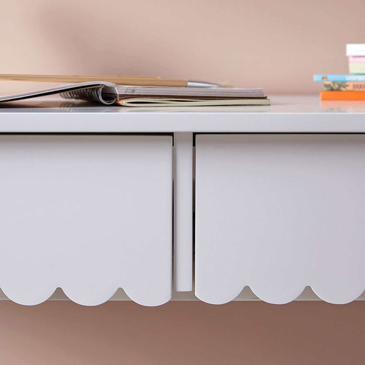 Maisie Scalloped White Desk - Elegant Home Office Furniture for Small Spaces, Study Rooms & Dorm Decor