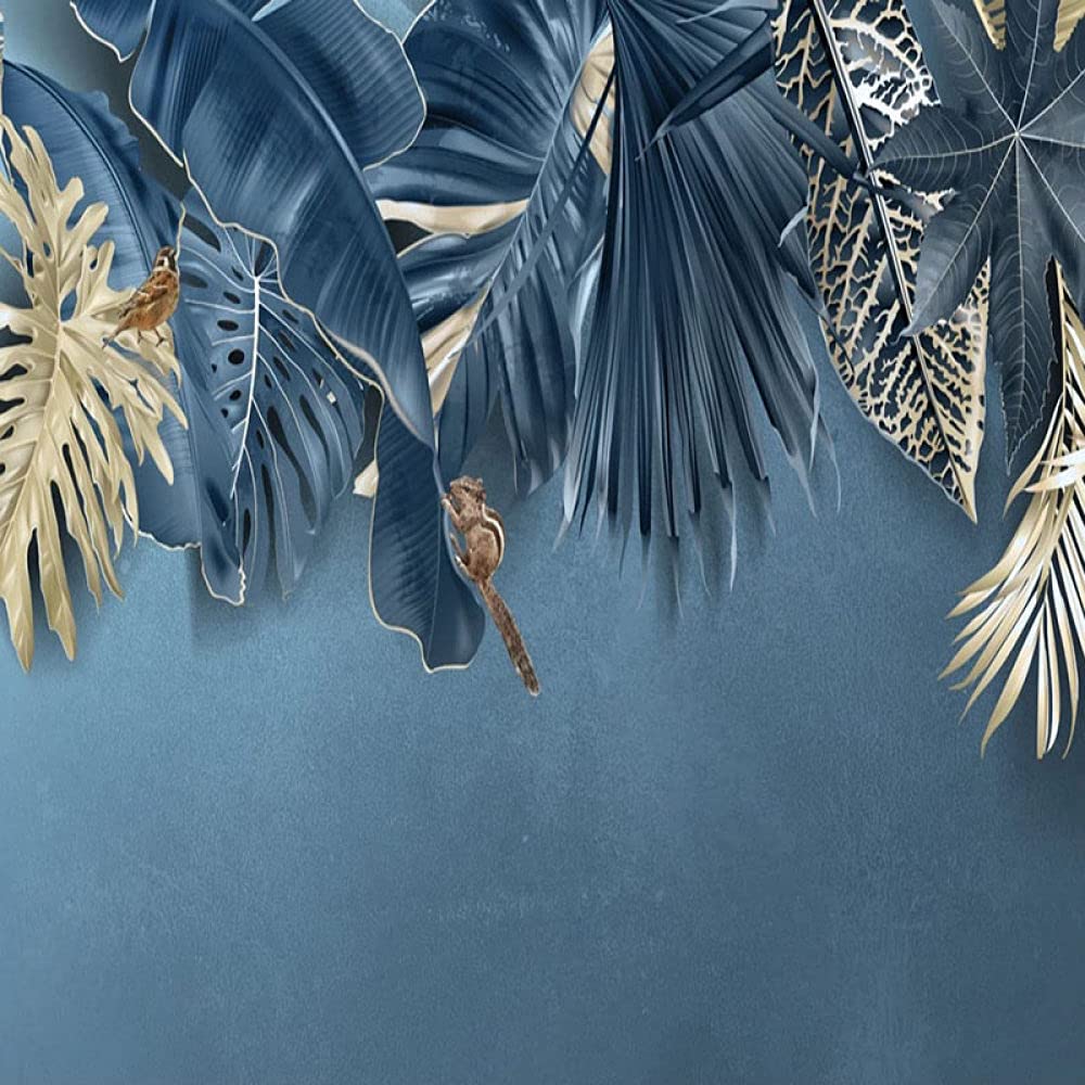Modern Blue Monstera Palm Leaf Peel and Stick Wallpaper - Self-Adhesive Removable Contact Paper for Bedroom Decor, Living Room, Dorm & Office | Large Vinyl Wall Mural with Tropical Plant Design