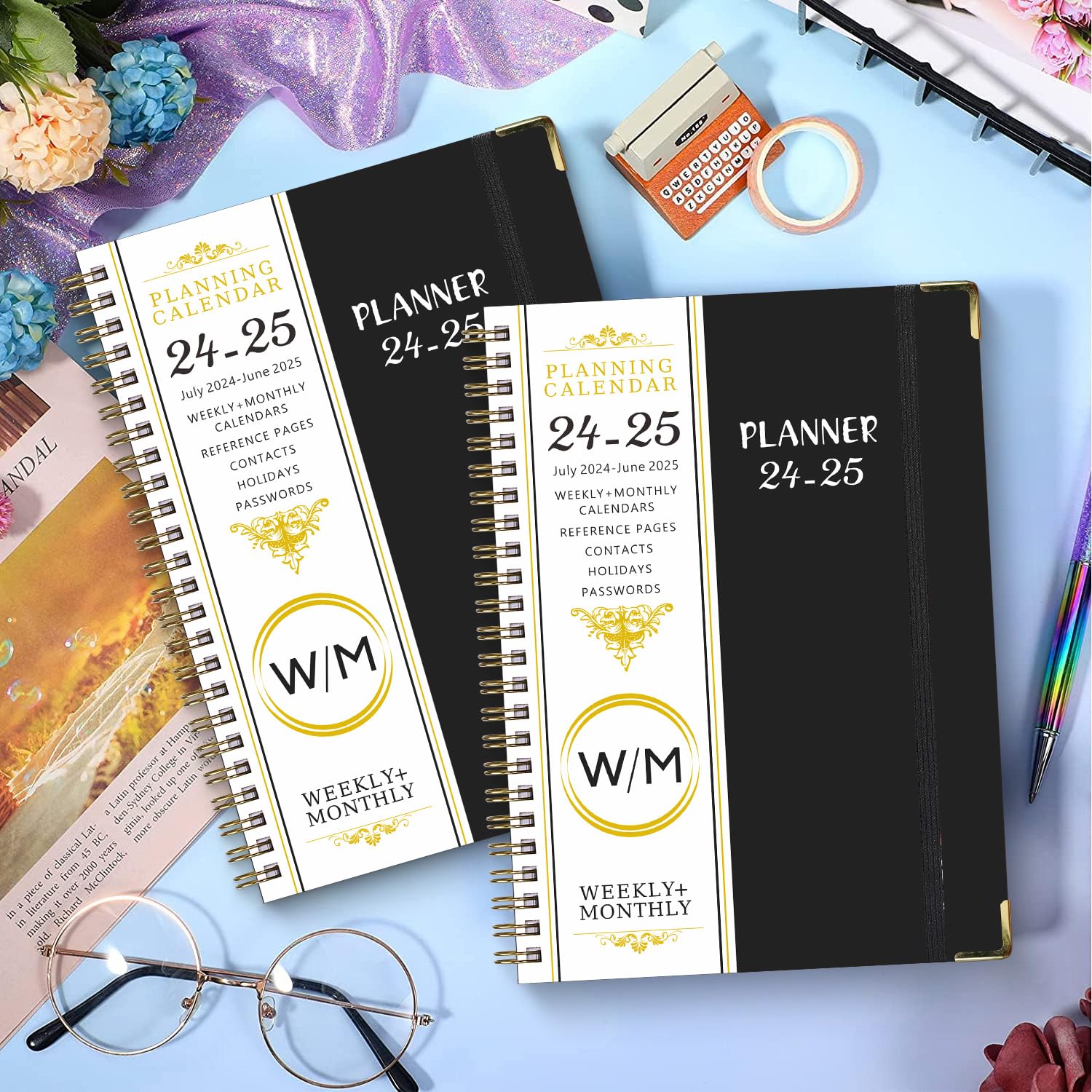 2024-2025 Spiral Weekly Planner - A5 Academic School Planner July 2024 to June 2025 (12 Months) with Stickers & Foldable Storage Pouch, Perfect for Students, Teachers & Office Organization (Black 24-25)