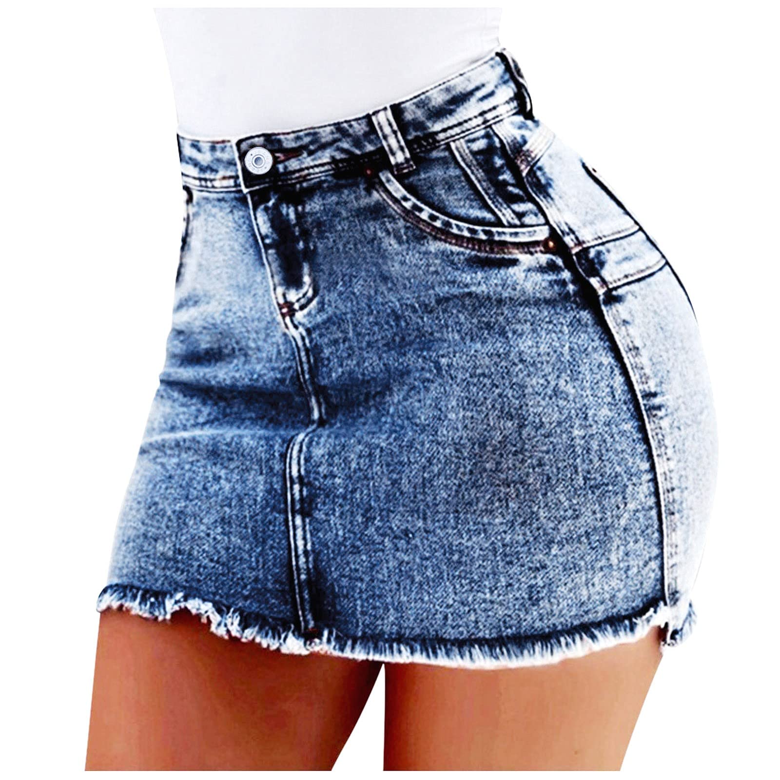 Women's Fashion Washed Denim Mini Jean Skirts - Summer Short Sexy Stretch Skirt for Casual Outfits, Dates & Beach Vacations