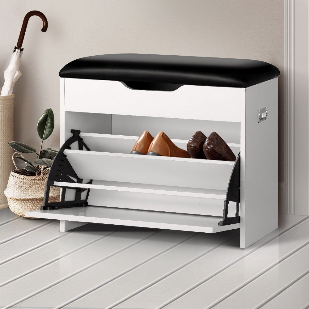 Artiss White Shoe Cabinet Bench - 15 Pair Shoe Organizer Storage Rack with Seat | Perfect for Entryway, Mudroom & Bedroom Shoe Storage