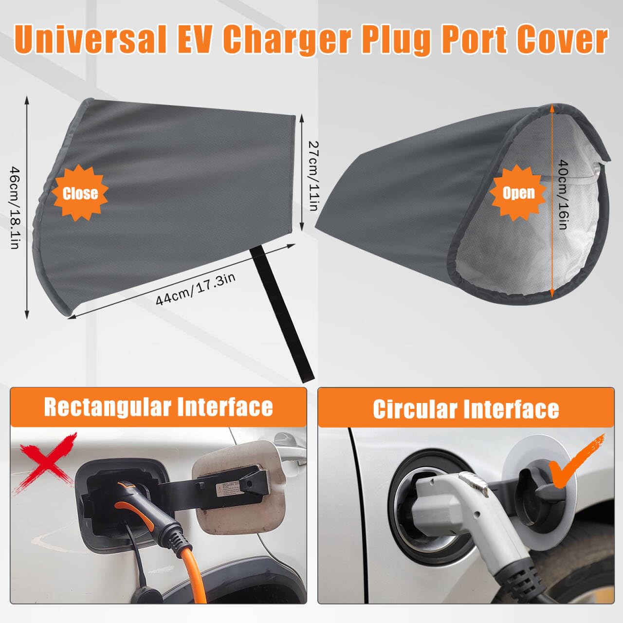 Magnetic EV Charger Port Cover - Waterproof Snow & Sun Protection for Electric Vehicles - Universal Fit for Tesla, Nissan Leaf, Chevy Bolt - Grey Charging Port Cover for Outdoor Use & All Weather Conditions