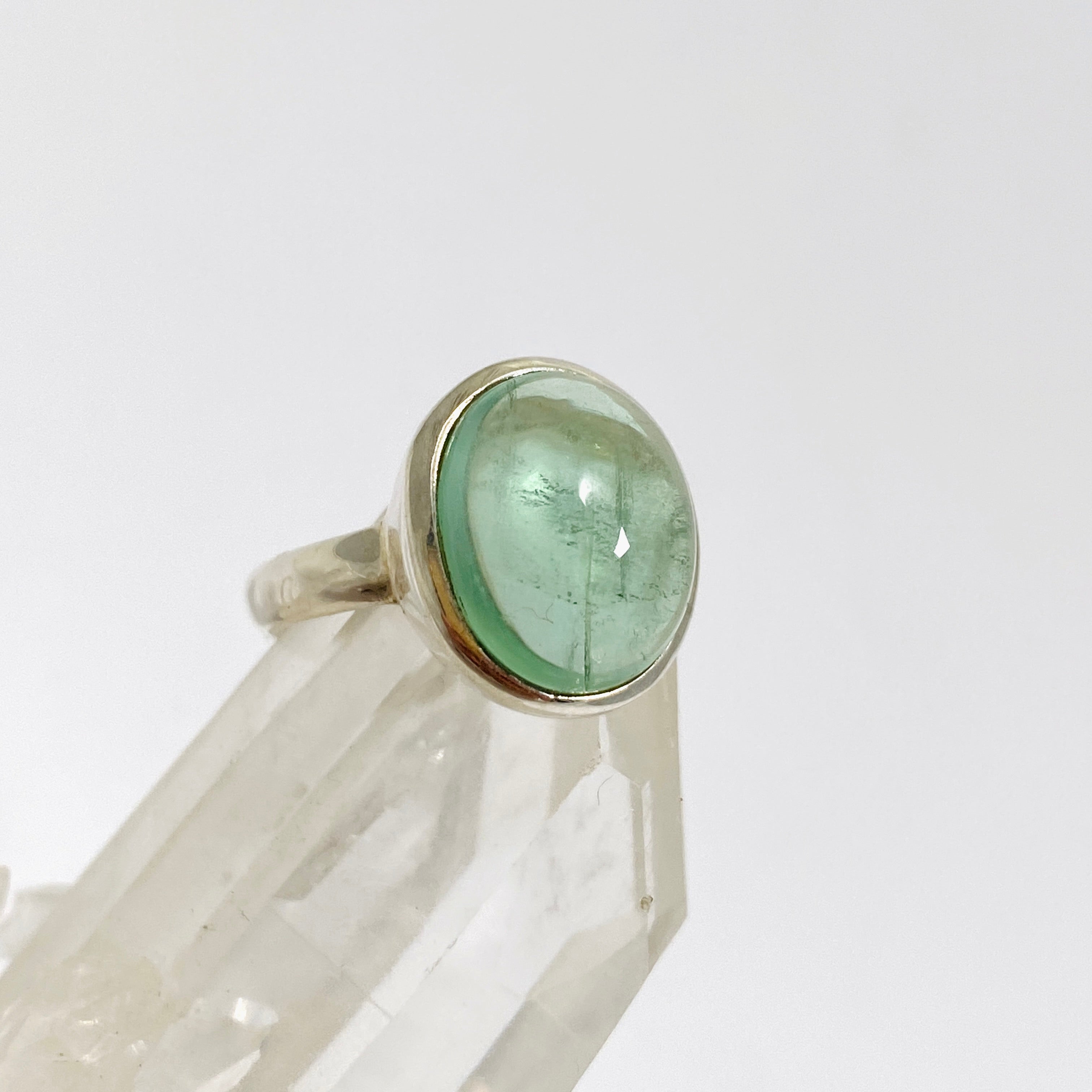 Natural Fluorite Oval Cabochon Ring - Size 5.5 - Handmade Sterling Silver Jewelry - Perfect for Meditation & Energy Healing