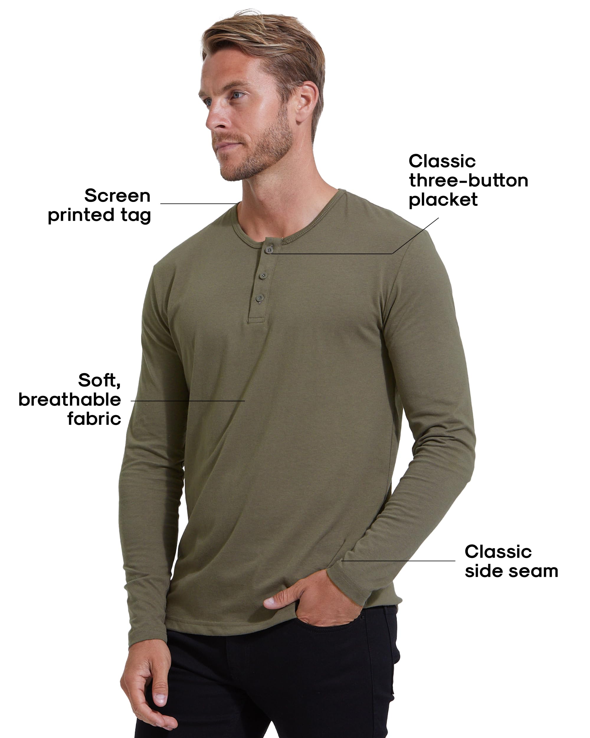 True Classic Men's Long Sleeve T-Shirts - Soft Cotton Henley & Crew Neck Thermal Shirts for Men - Regular & Tall Sizes | Casual Wear, Layering, Winter Comfort