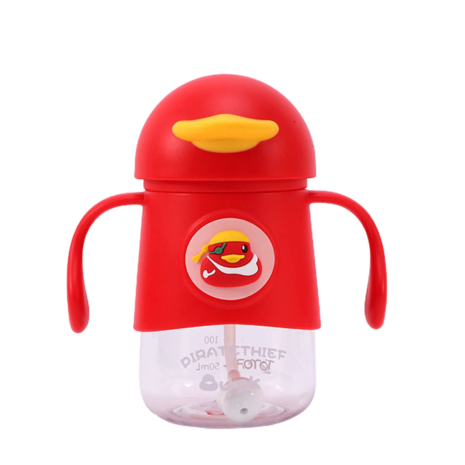 D-GROEE Kids Water Bottle with Straw & Handle - BPA-Free Plastic Cartoon Design, Leak-Proof Drinking Bottle for School, Travel & Outdoor Activities - Perfect Gift for Boys & Girls (Red)