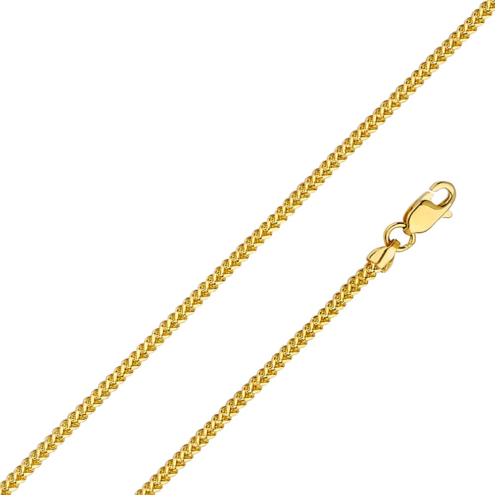 14K Yellow Gold 1.6mm Hollow Franco Chain Necklace with Lobster Clasp - Durable 14KY Solid Gold Jewelry for Men & Women - Perfect for Everyday Wear, Gifts & Special Occasions