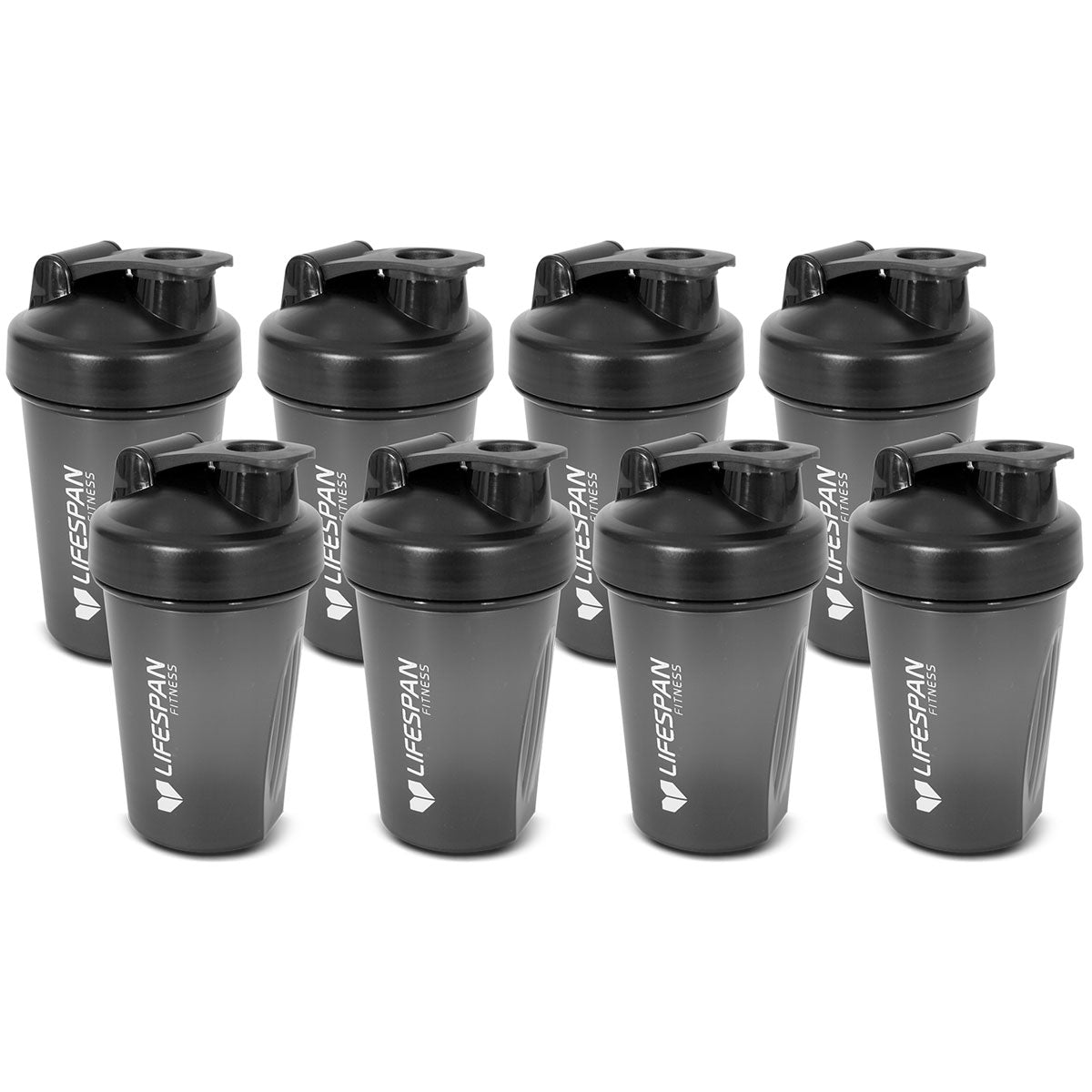 Lifespan Fitness 500ml Black Protein Shaker Bottle - Pack of 8 for Gym, Workout & Post-Exercise Recovery