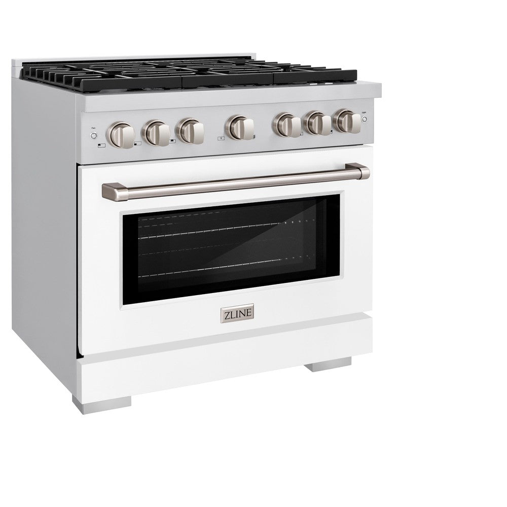 ZLINE 36 Inch 5.2 Cu. Ft. Stainless Steel Dual Fuel Range - 6 Burner Gas Cooktop & Electric Convection Oven with White Matte Door (SDR WM 36) - Perfect for Modern Kitchens, Home Chefs & Gourmet Cooking