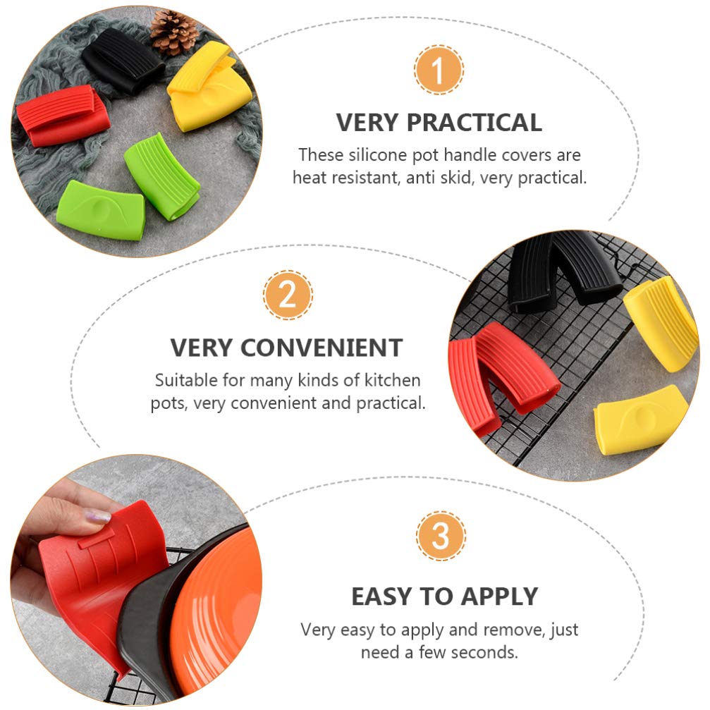 SOLUSTRE 2 Pairs Silicone Pot Handle Covers - Heat Resistant Anti-Scald Cooking Grips for Stew Pots, Hot Pots & Pans - Oven Safe Kitchen Accessories for Safe Cooking & Baking