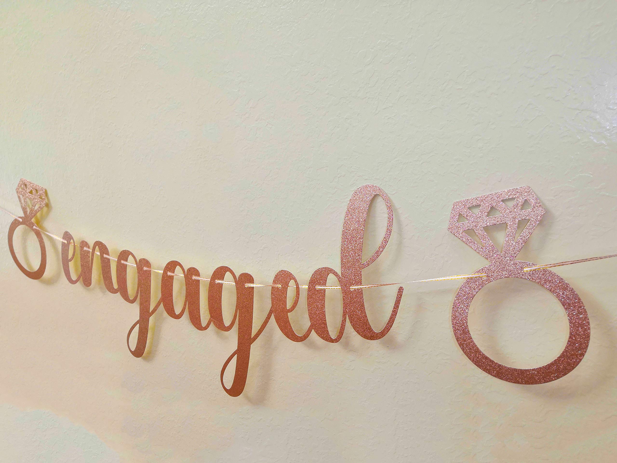 Rose Gold Glitter Diamond Ring Decorations (3pcs) - Elegant Bridal Shower & Engagement Party Supplies - Honeycomb Hanging Decor with Glittery Letters Banner - Perfect for Wedding, Anniversary & Romantic Celebrations