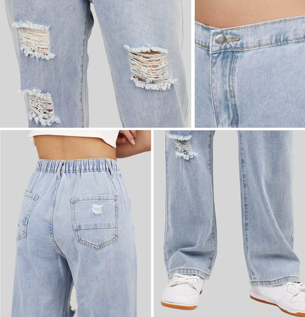 SANGTREE Girls Wide Leg Jeans with Elastic Waist - Stretchy Denim Pants for Kids 6-14 Years | Comfortable Baggy Jeans for School, Play & Everyday Wear