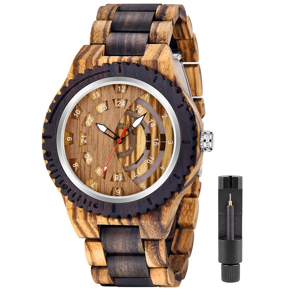Handmade Wooden Watches for Men - Tiong Brand Bamboo Wood Analog Date Quartz Watch with Colorful Design | Perfect for Casual Wear, Outdoor Adventures & Eco-Friendly Gifts