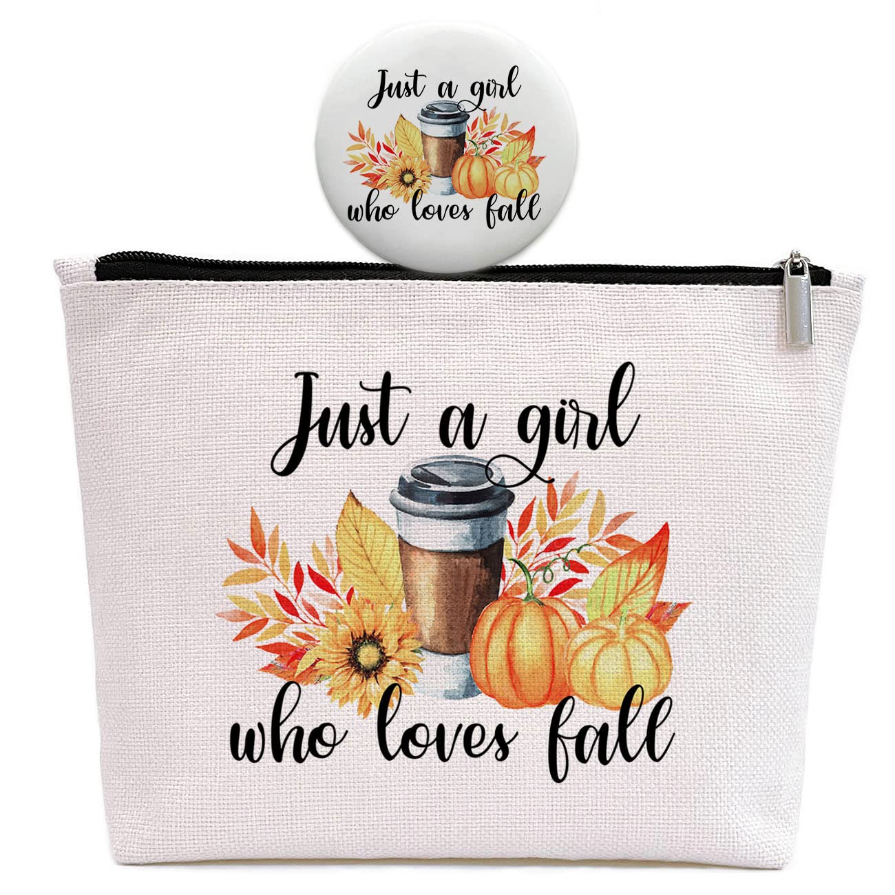Autumn Makeup Bag for Women - Fall Birthday Gift for Girlfriend, Sister, Daughter - Cute Zipper Purse with 'Just A Girl Who Loves Fall' Design - Perfect for Seasonal Travel, Cosmetics Storage & Fall Fashion Accessories