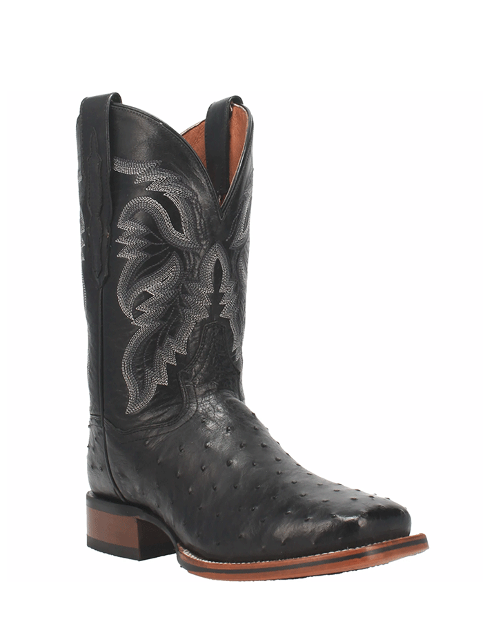 Dan Post DP4873 Men's Alamosa Full Quill Ostrich Square Toe Cowboy Boots - Black Western Boots for Riding, Country Fashion & Outdoor Events