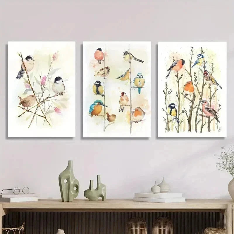 3-Piece Vibrant Bird Canvas Art Prints - Watercolor Wall Decor Set, Framed 50x70cm - High Quality Australian Made Canvas Paintings, Ready to Hang | Perfect for Living Room, Bedroom & Office Decor