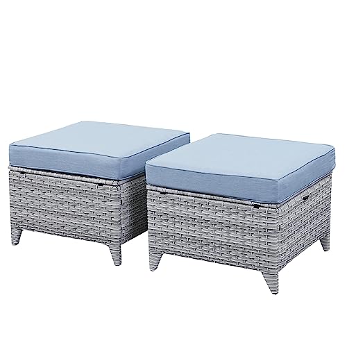 Light Grey Wicker / Baby Blue Cushion