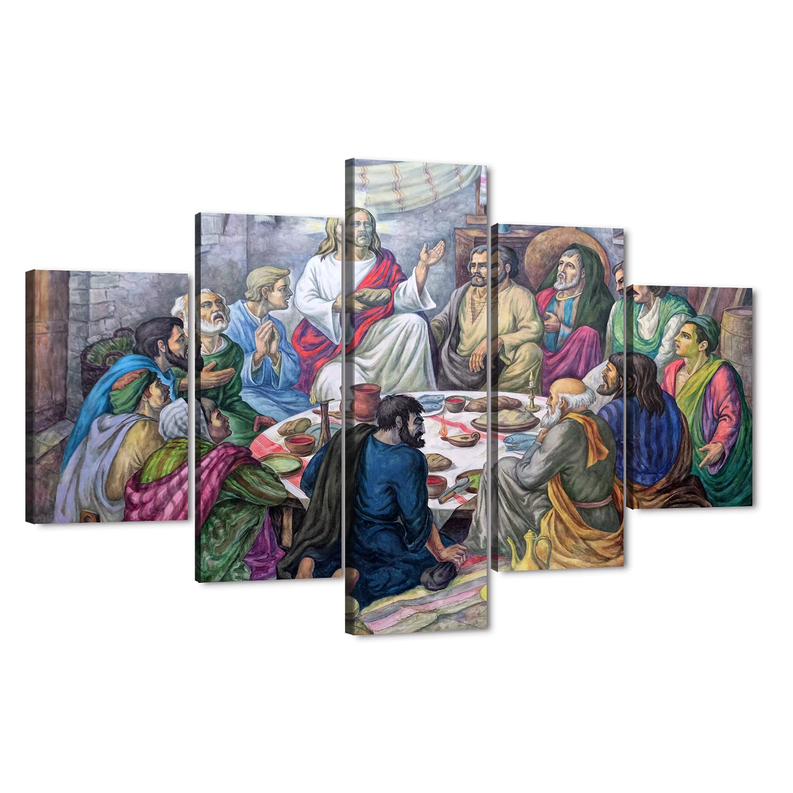 TIMUBA 5-Piece Last Supper Canvas Wall Art Set - Jesus Christ Religious Painting (60x40 Inches) for Dining Room & Living Room Decor - Perfect for Christian Home, Church & Gift Giving